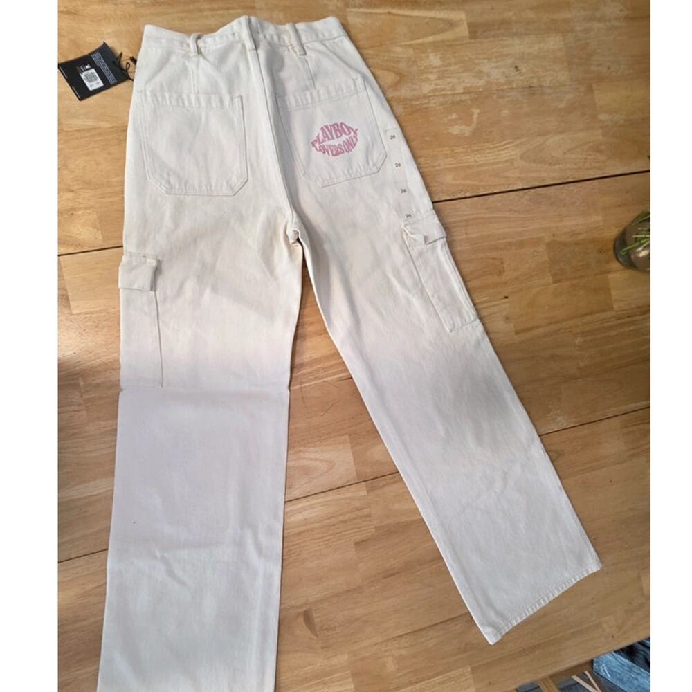 Playboy x PacSun Cargo Jeans NWT Cream Wide Leg High Rise Y2K Size 26